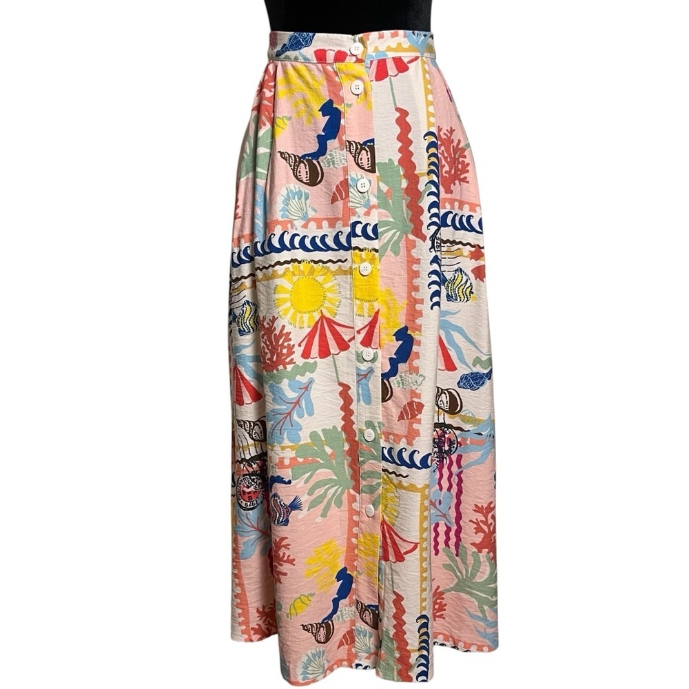Zara New Woman High-Waist Midi Patchwork Print Cape Resort Skirt — Size Medium - Picture 3 of 13
